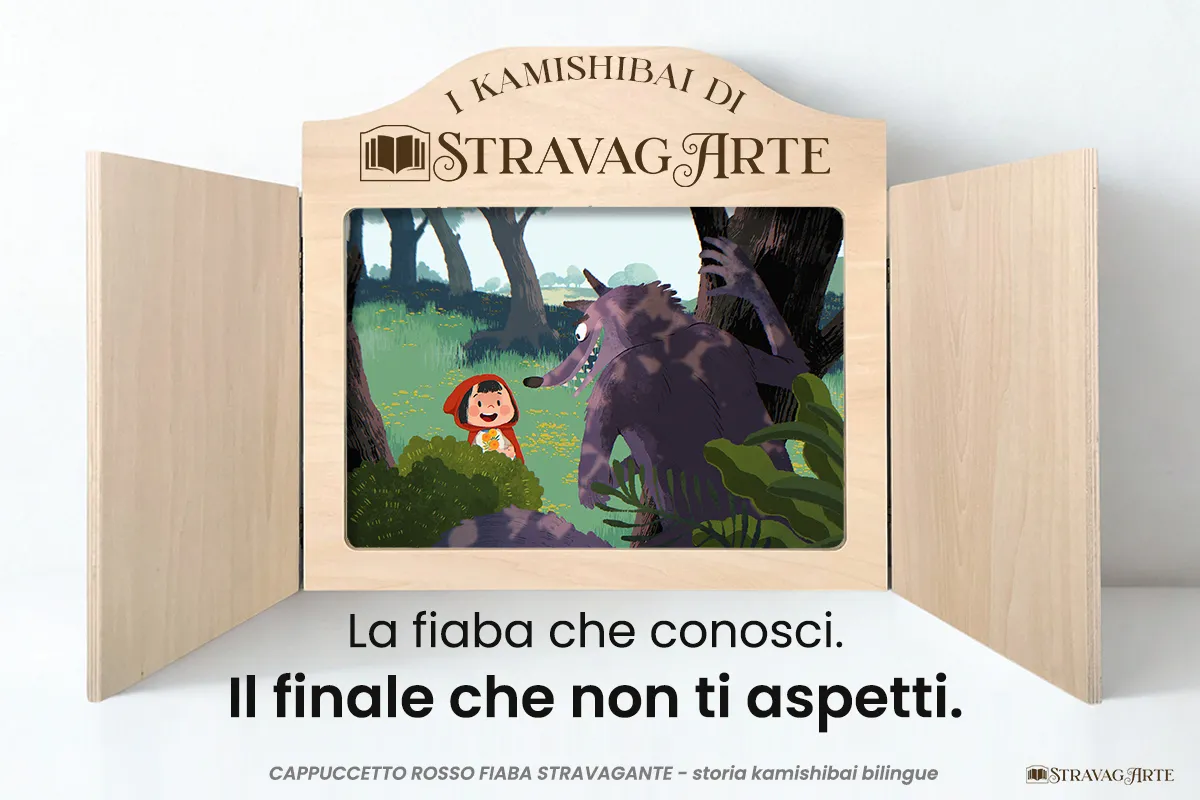 CAPPUCCETTO ROSSO – FIABA STRAVAGANTE- storia kamishibai bilingue - immagine 3